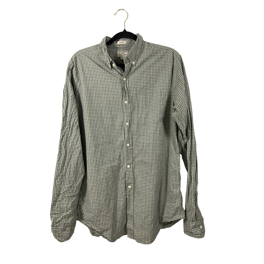 J. Crew Gray Green Gingham Button Up Shirt Preppy Gorpcore Grunge Organic Cotton